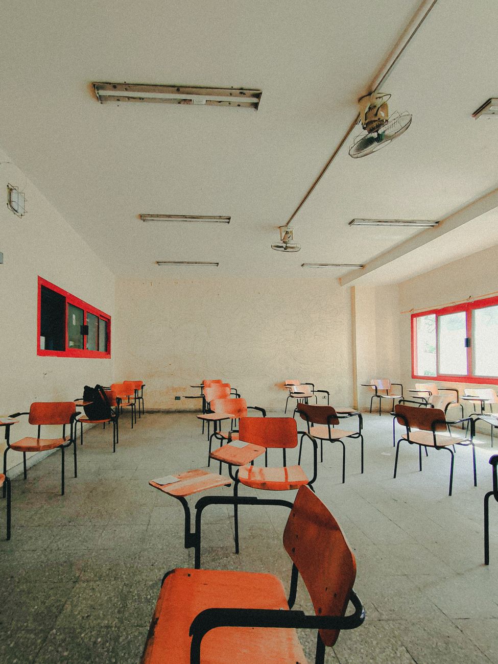 wooden chairs in a classroom