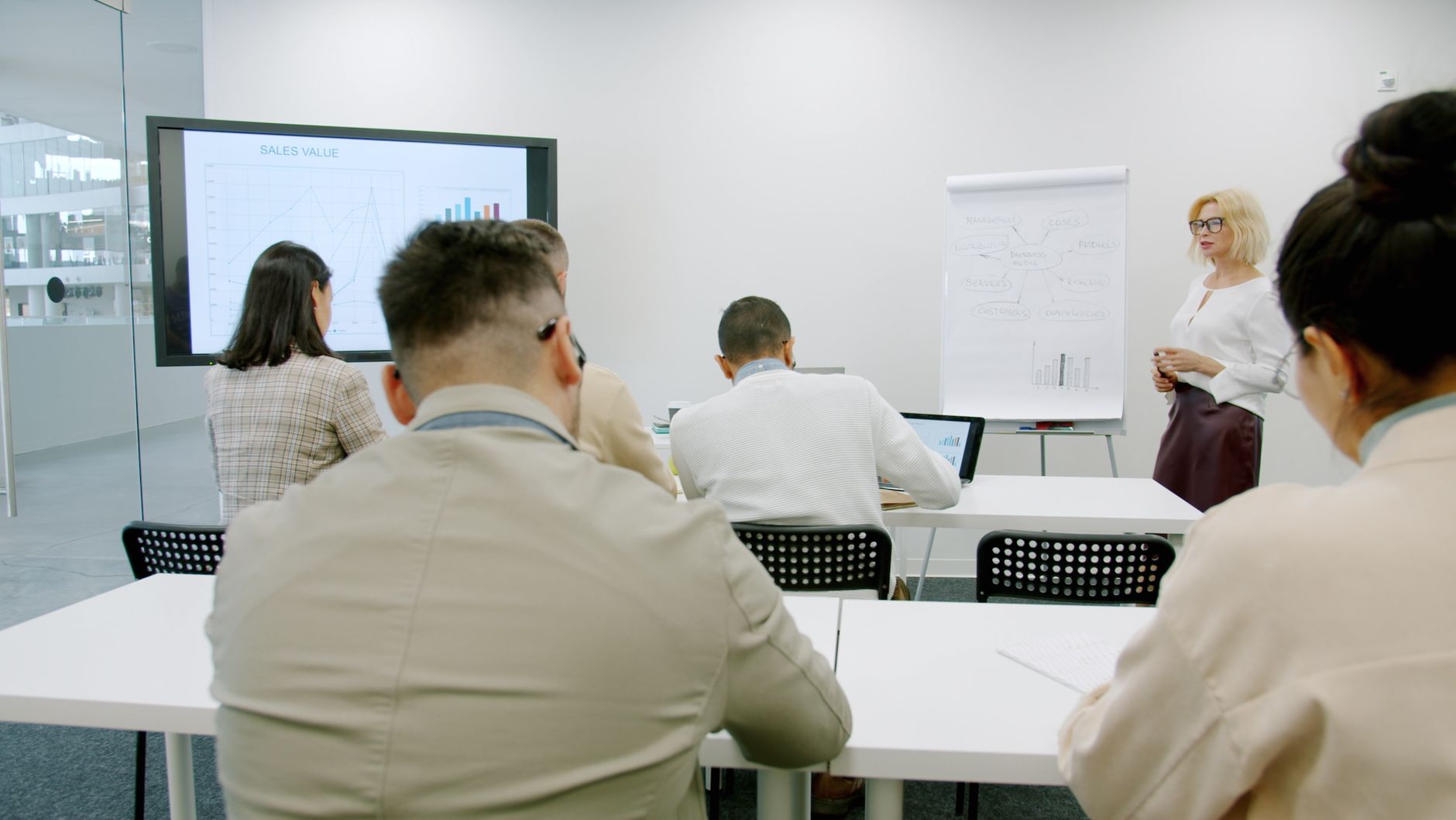 business presentation in modern office setting