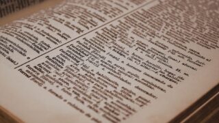 close up photo of pages of an old english spanish dictionary