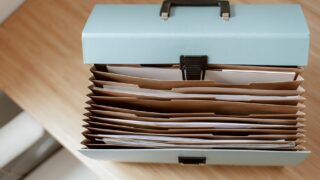 briefcase for documents placed on table