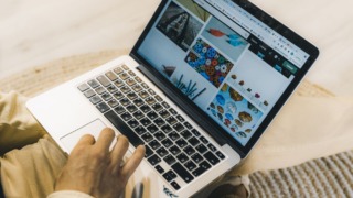 a person using a silver laptop